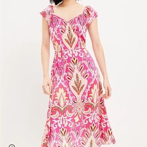 LOFT Pink and Cream Midi Dress